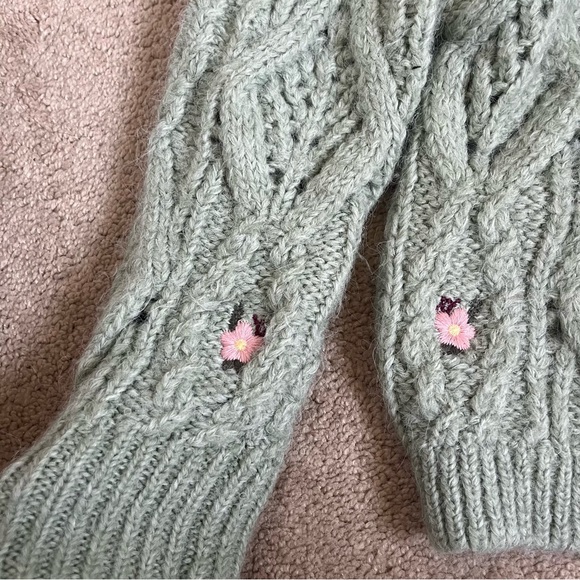 ZARA Cottage Mint Green Chunky Cableknit Floral Embroider Crop Cardigan Sweater - Picture 10 of 13